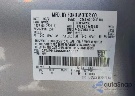 2021 Ford Edge Sel z USA, uszkodzony, nr VIN 2FMPK4J96MBA13557